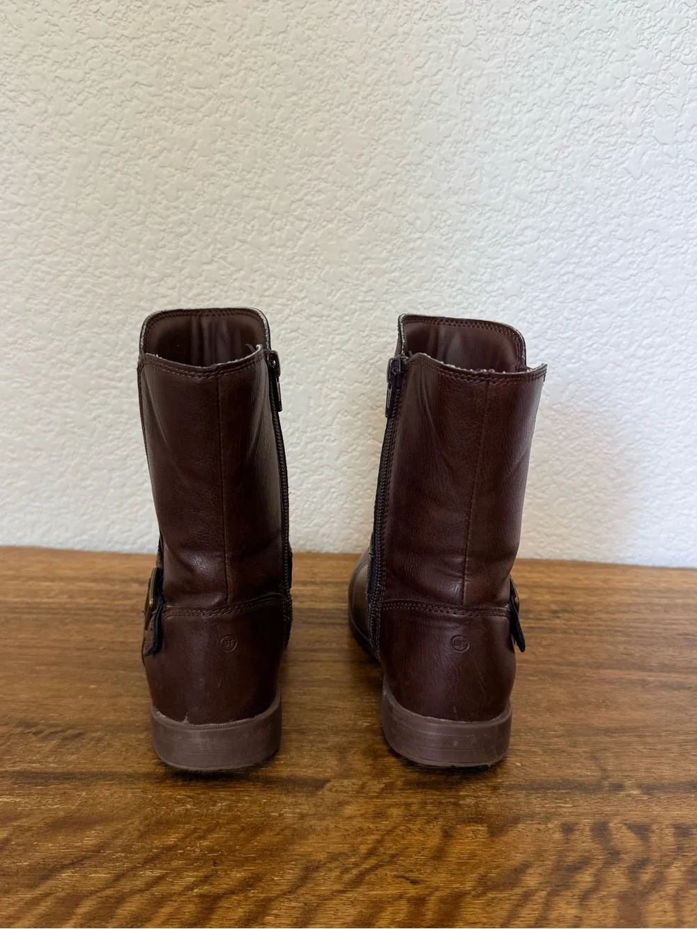 Stride Rite Lizz Girls Brown Leather Mid-Calf Buckle Boots